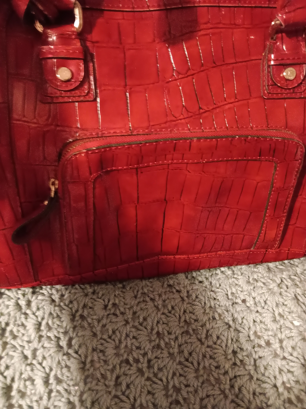 Liz Claiborne Glossy Red Croc-Embossed Satchel - Picture 7 of 11